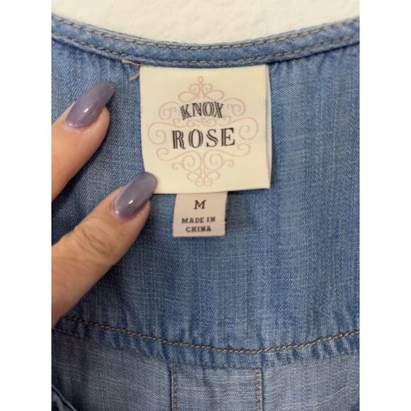 Knox Rose Women’s Chambray Denim‎ Button Jumpsuit Medium Waist Tie Cottagecore - Picture 6 of 6